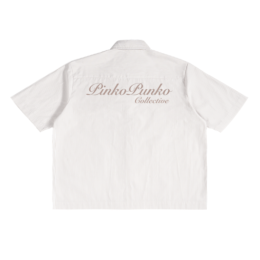 Performative Climber's Uniform - Striped Boxy Button-Up Shirt (Apricot)