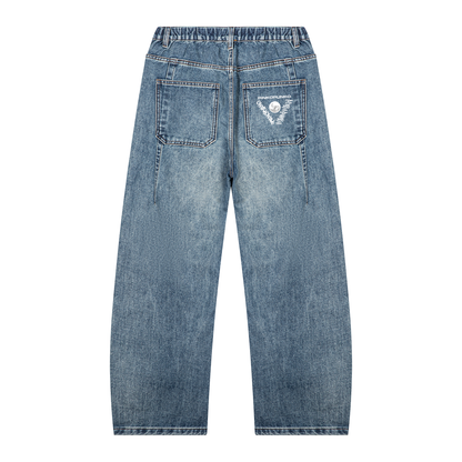 Vintage Wash Barrel Leg Denim Jeans