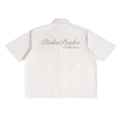 Performative Climber's Uniform - Striped Boxy Button-Up Shirt (Apricot)