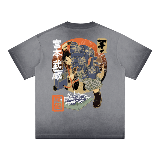 Miyamoto Musashi Killing your Project - Reverse Dyed Loose Cotton T-Shirt