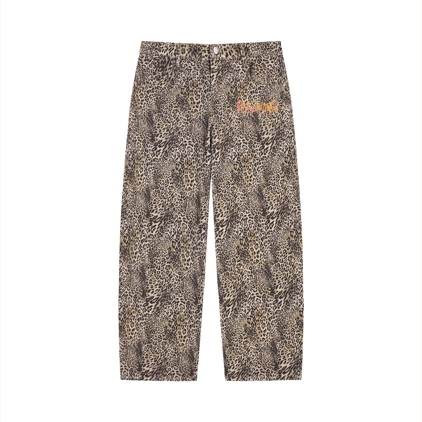 Vintage Wash Leopard Wide Leg Jeans