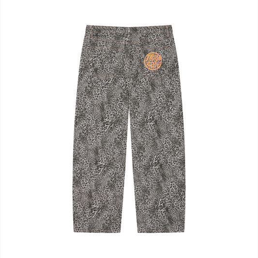 Vintage Wash Leopard Wide Leg Jeans