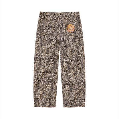 Vintage Wash Leopard Wide Leg Jeans