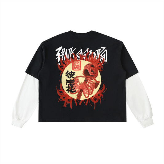 Skeleton Lily - Layered Contrast Sleeve Tee