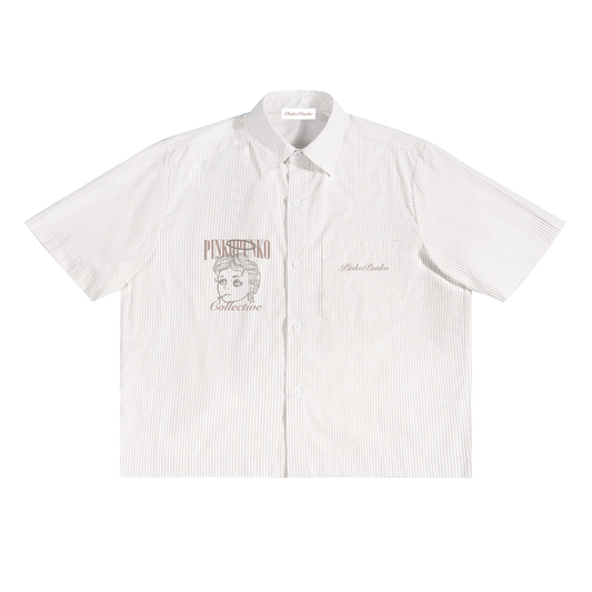 Performative Climber's Uniform - Striped Boxy Button-Up Shirt (Apricot)
