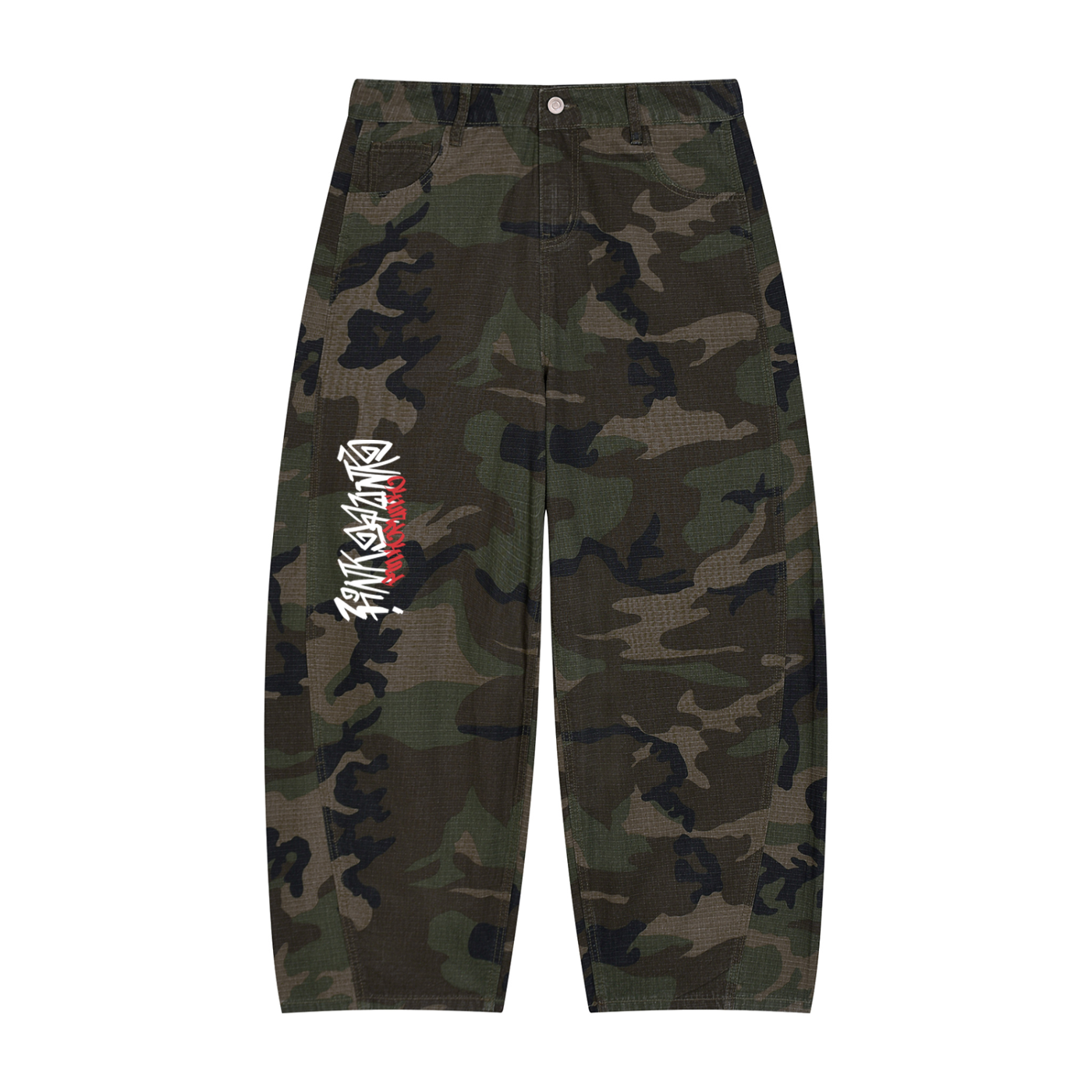 Camo Barrel Leg Cargo Pants