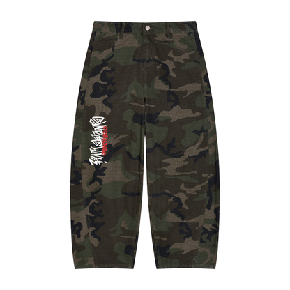 Camo Barrel Leg Cargo Pants
