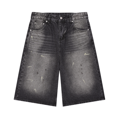 Vintage Wash Wide Denim Shorts