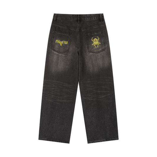 Spider God - Wide Vintage Wash Denim Jeans