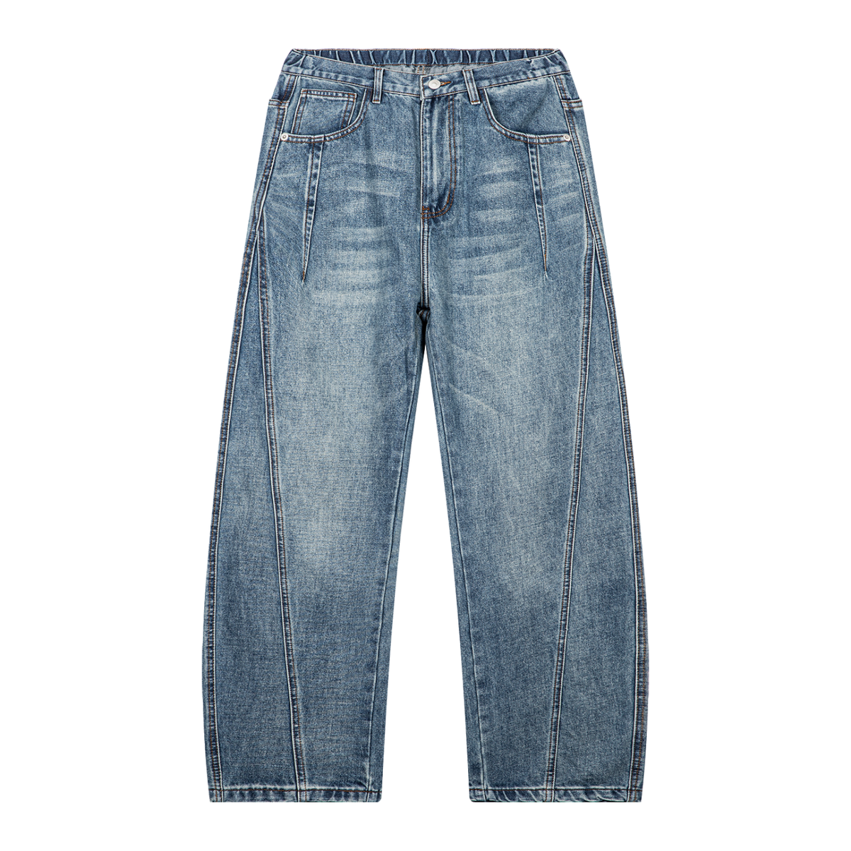 Vintage Wash Barrel Leg Denim Jeans