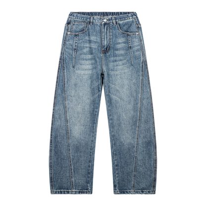 Vintage Wash Barrel Leg Denim Jeans